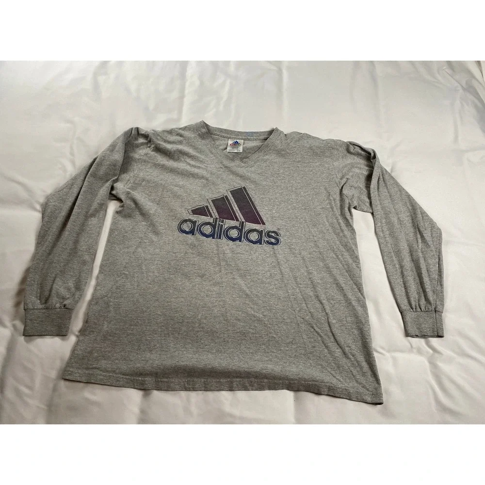 Adidas Long Sleeve T-Shirt Mens XL Gray Excellent Vintage Graphic Made in USA